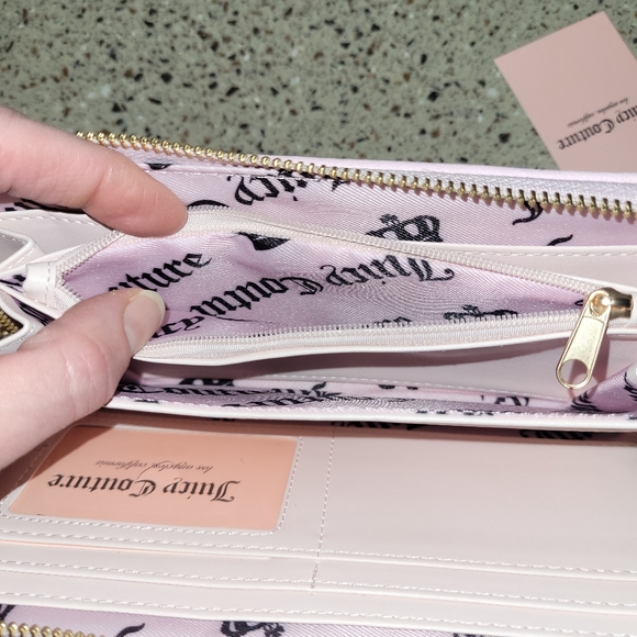 Juicy Couture Brown Velour Pink Trim Rectangle Wallet Y2K Crown Scottie Dog Logo - Picture 7 of 15